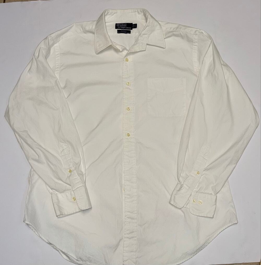 Men’s Polo by Ralph Lauren White Button Down Long Sleeve Oxford 17 34/35